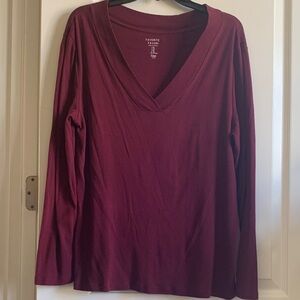GAP Women's Burgundy V-Neck Long Sleeve Top